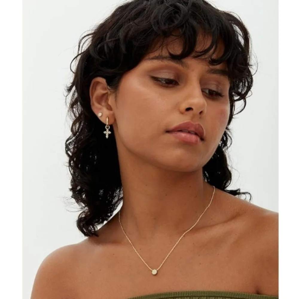 14K Gold Plated Lightweight Drop Dangle Huggie Hoop Cross Earrings
